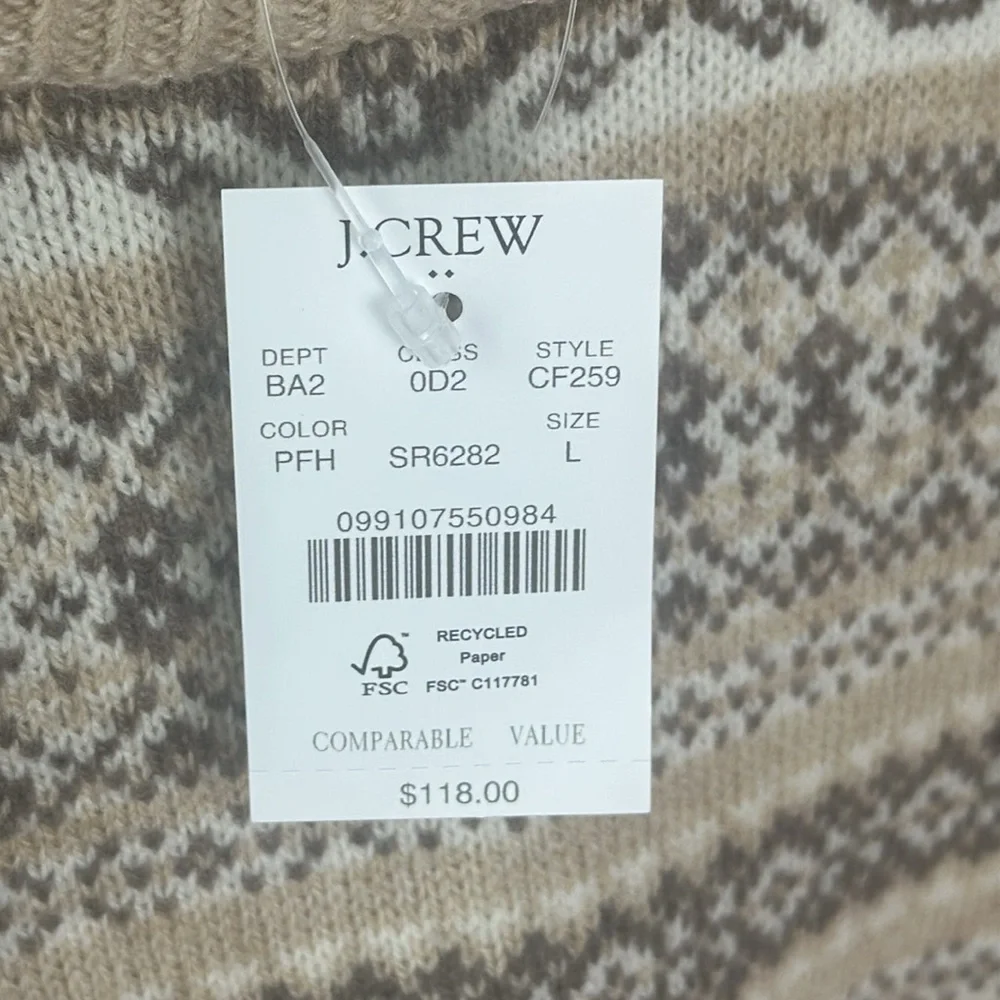 J.crew Supersoft lambswool-blend Fair Isle crewneck sweater men’s size Large New